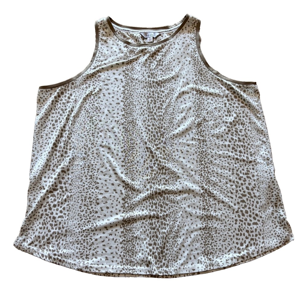 Nicole Miller New York Womens 1X Tank Top Animal Print Brown White Sleeveless